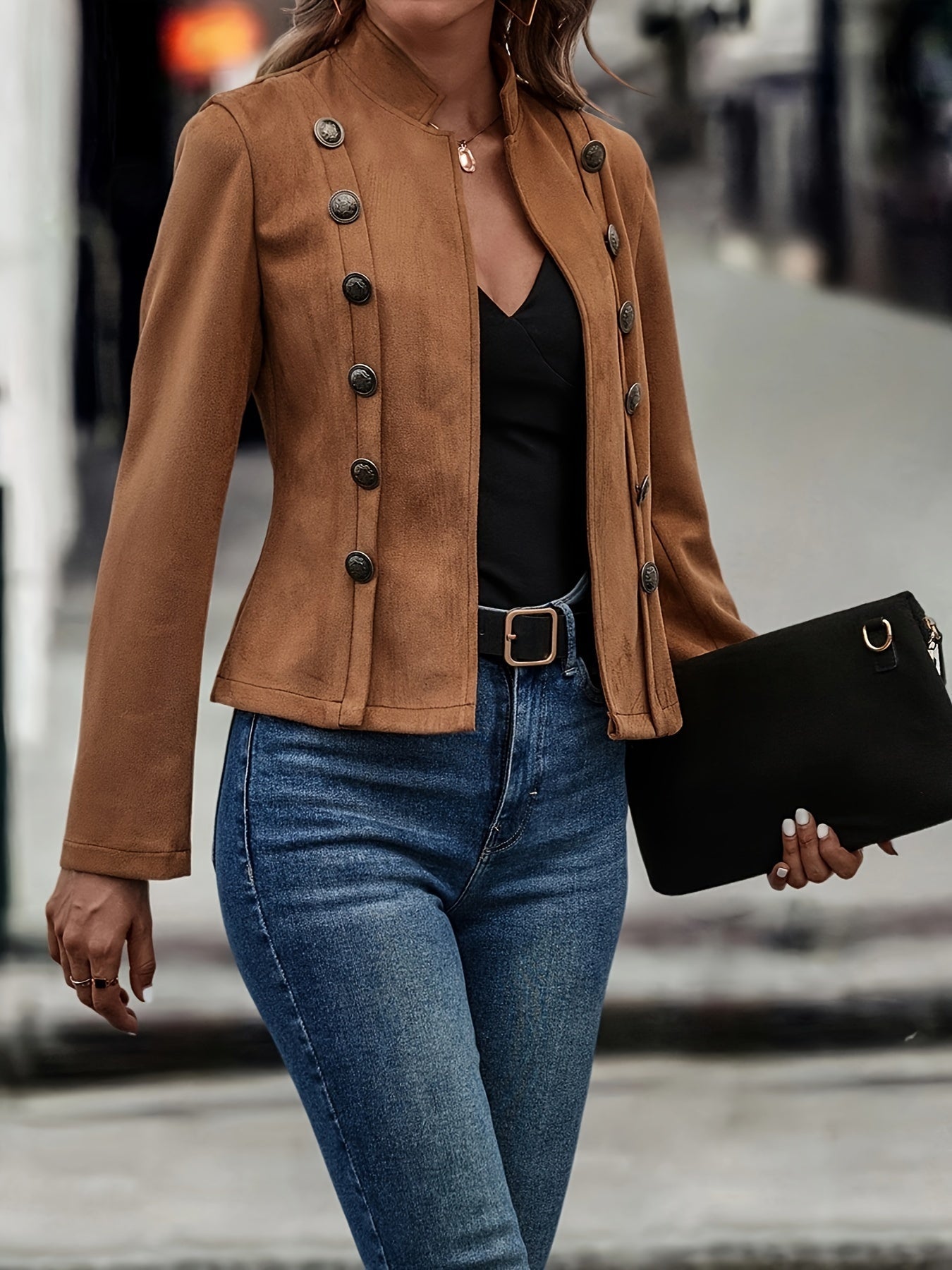 Korte Getailleerde Jas Met Dubbele Knopen – Elegante Damesjas Voor Herfst & Lente