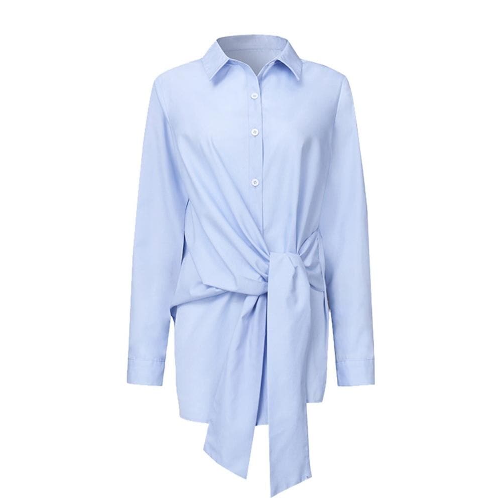 Dames Blouse Met Strikceintuur En Kraag – Voorjaar, Zomer En Herfst