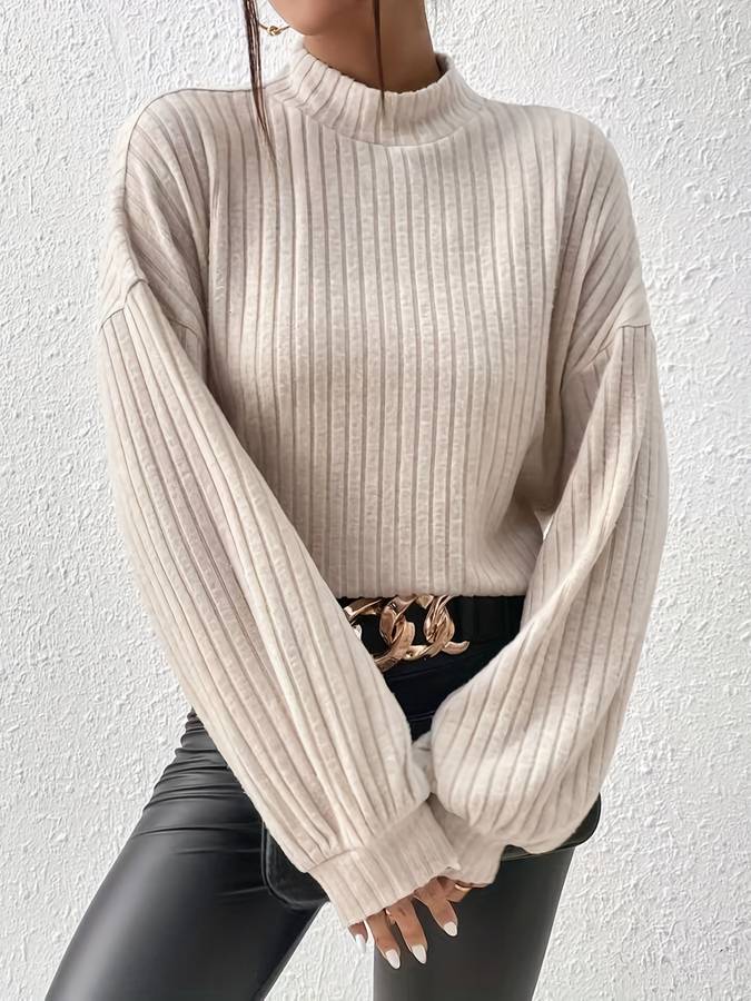 Ribgebreide Dames Top Met Hoge Hals – Minimalistische Powerlook Voor Herfst En Winter