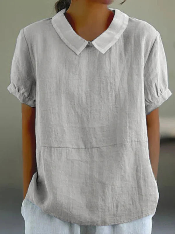 Dames Top Van Katoen En Linnen Met Ronde Kraag – Zomer, Ademend & Perfect Voor Casual En Verzorgde Looks