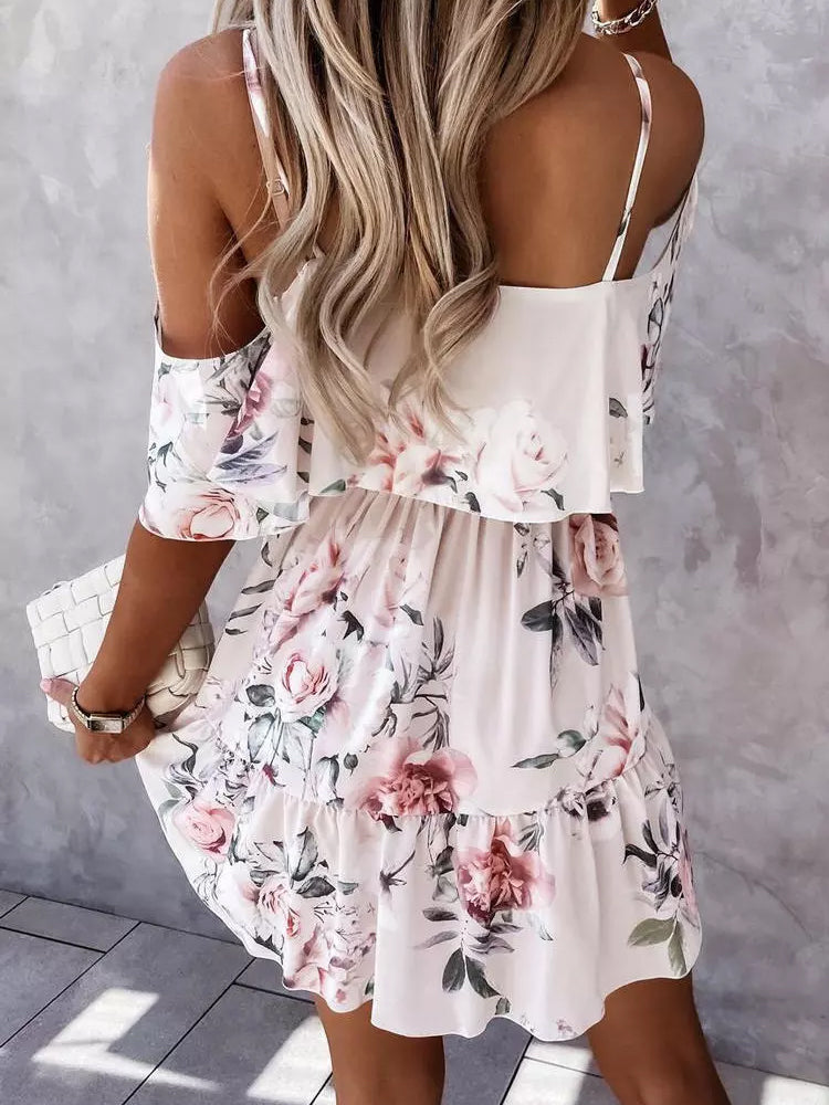 Zomerse Off-Shoulder Jurk Met Bloemendessin En Speelse Ruches
