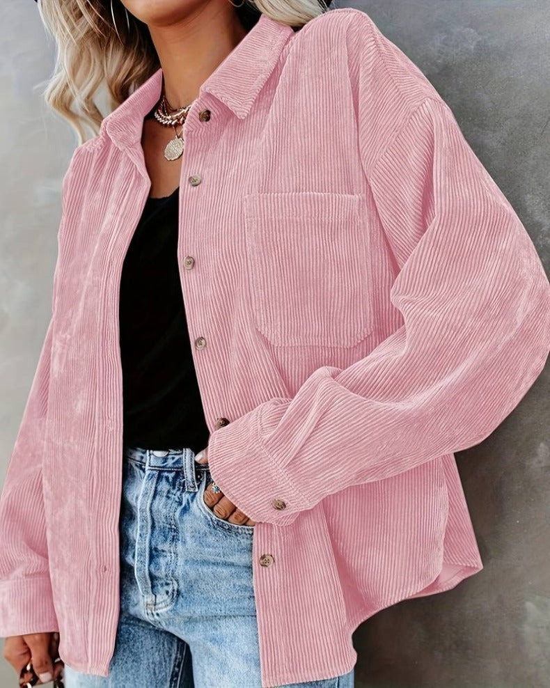 Trendy Oversized Blouse – Comfortabele Corduroy Damesblouse Met Knoopsluiting