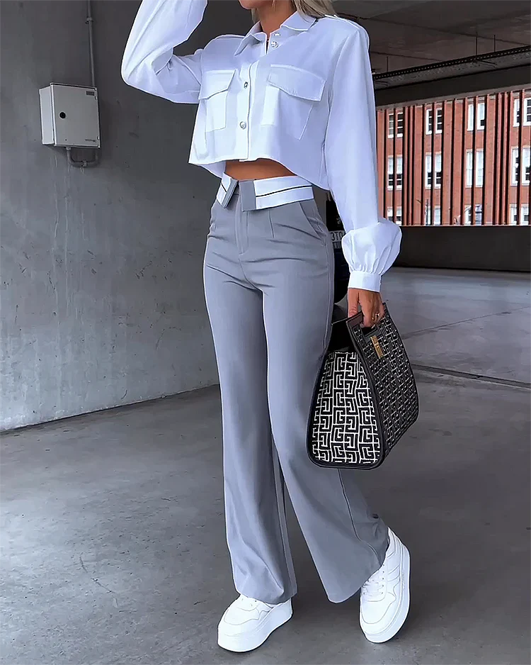 Crop Top & Wijde Broek Met Hoge Taille Set