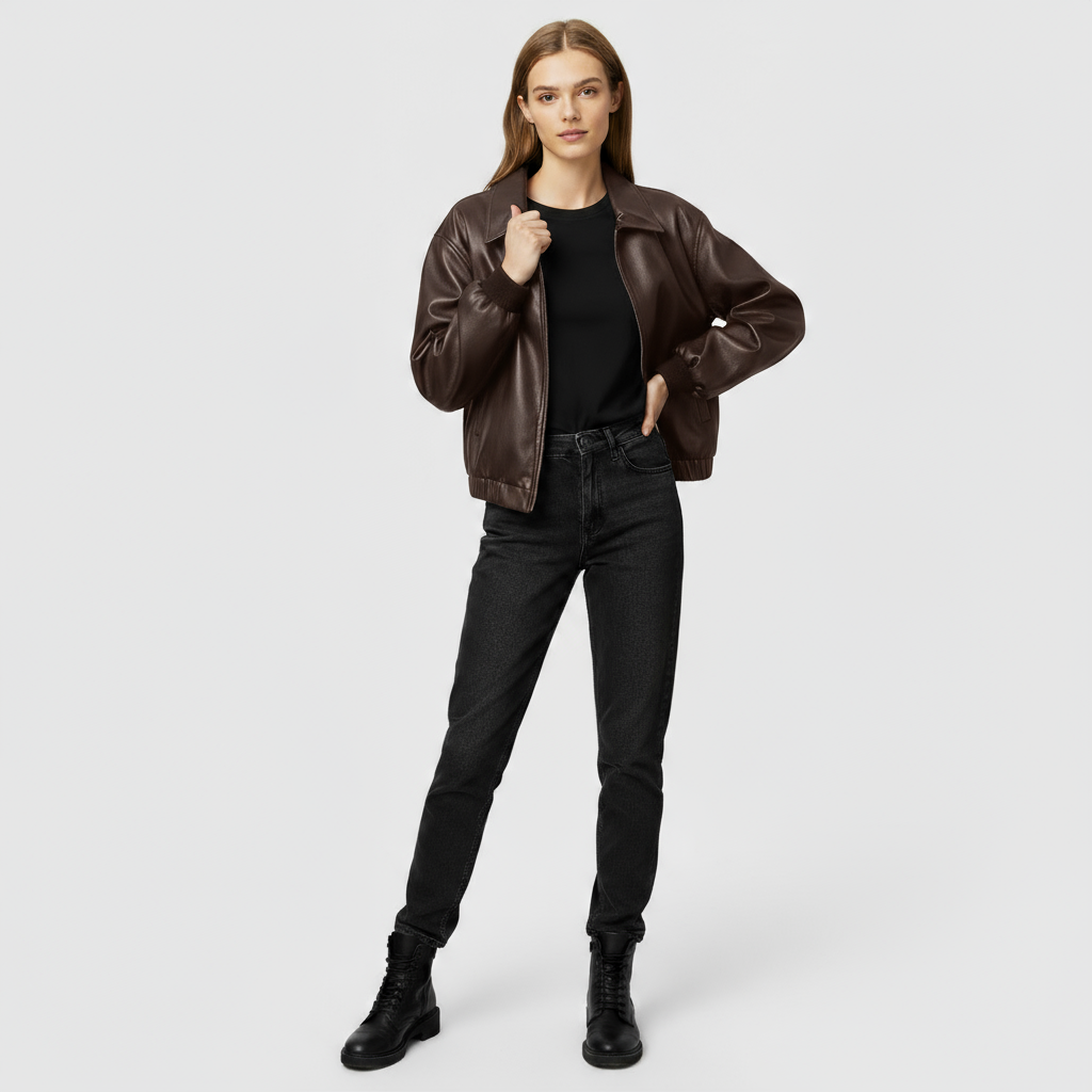 Oversized Leren Bomberjas Dames