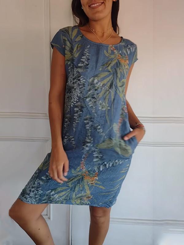 Dames Zomerjurk Met Tropische Print En Zakken – Lente, Zomer En Vakantie