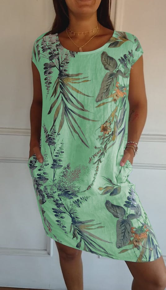Dames Zomerjurk Met Tropische Print En Zakken – Lente, Zomer En Vakantie