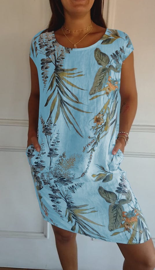 Dames Zomerjurk Met Tropische Print En Zakken – Lente, Zomer En Vakantie