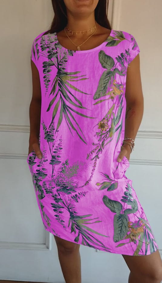 Dames Zomerjurk Met Tropische Print En Zakken – Lente, Zomer En Vakantie