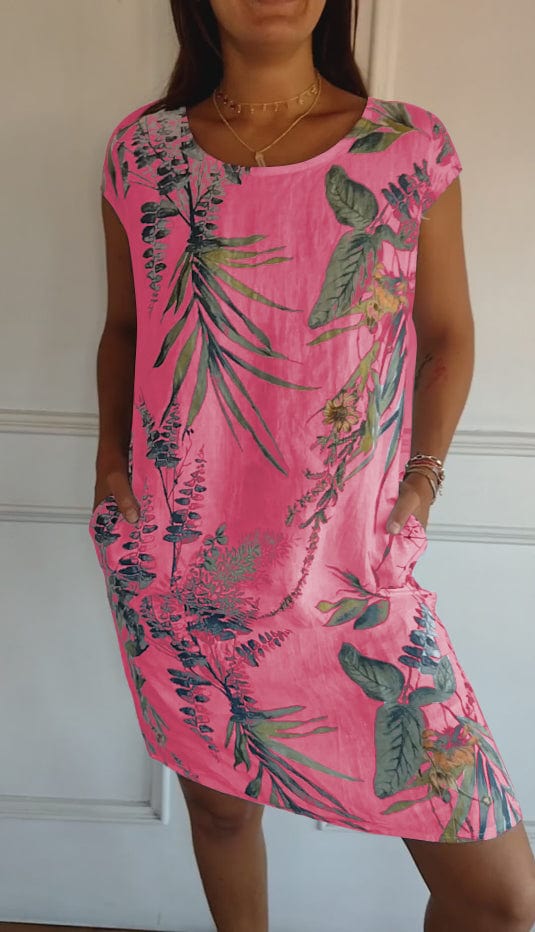 Dames Zomerjurk Met Tropische Print En Zakken – Lente, Zomer En Vakantie
