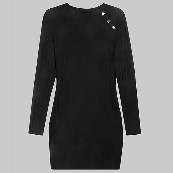 Dames Ribgebreide Bodycon Jurk Met Lange Mouwen En Ronde Hals – Voor Herfst, Winter En Lente