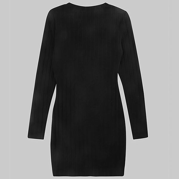 Dames Ribgebreide Bodycon Jurk Met Lange Mouwen En Ronde Hals – Voor Herfst, Winter En Lente