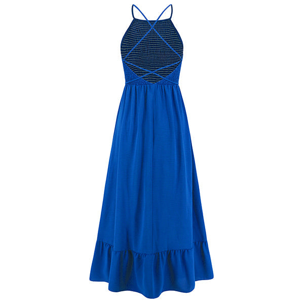 Maxi Zomerjurk Met Gesmokte Top En Halternek – Elegantie Met Een Casual Twist