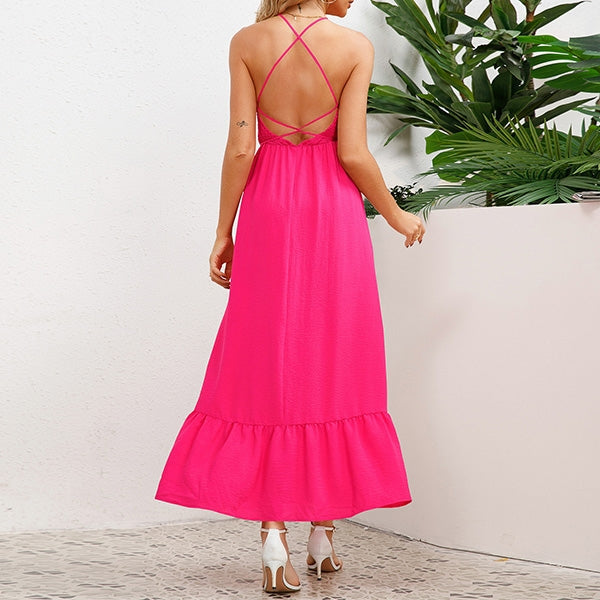 Maxi Zomerjurk Met Gesmokte Top En Halternek – Elegantie Met Een Casual Twist