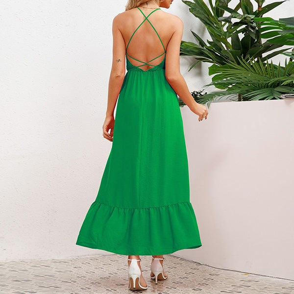 Maxi Zomerjurk Met Gesmokte Top En Halternek – Elegantie Met Een Casual Twist