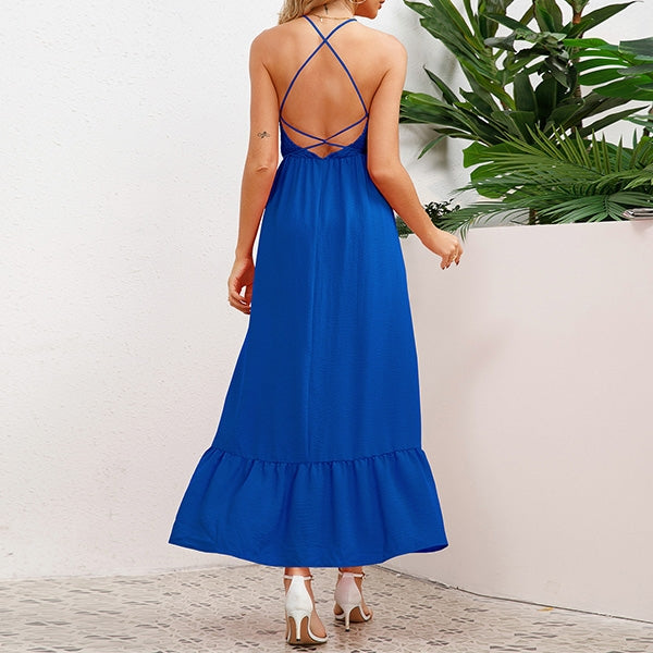 Maxi Zomerjurk Met Gesmokte Top En Halternek – Elegantie Met Een Casual Twist
