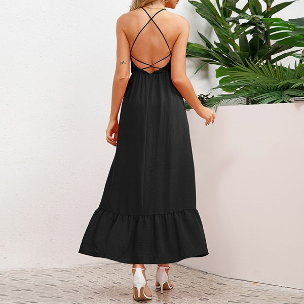 Maxi Zomerjurk Met Gesmokte Top En Halternek – Elegantie Met Een Casual Twist