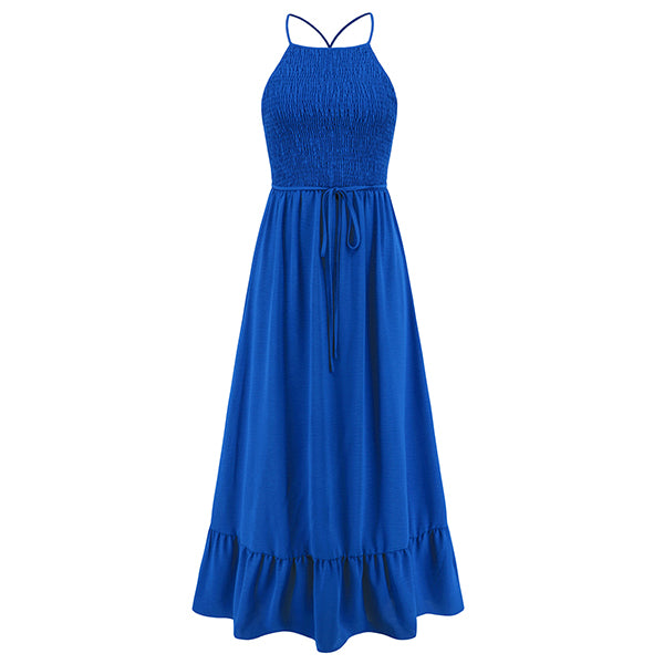 Maxi Zomerjurk Met Gesmokte Top En Halternek – Elegantie Met Een Casual Twist