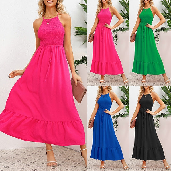 Maxi Zomerjurk Met Gesmokte Top En Halternek – Elegantie Met Een Casual Twist