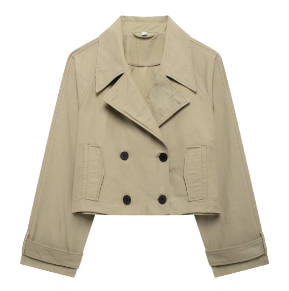 Korte Trenchcoat Voor Dames Met Dubbele Knopen En Ceintuur – Stijlvolle Jas Voor Lente En Herfst