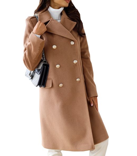 Luxe Double-Breasted Trenchcoat Met Gouden Knopen – Iconische Statement Jas Voor Herfst En Lente