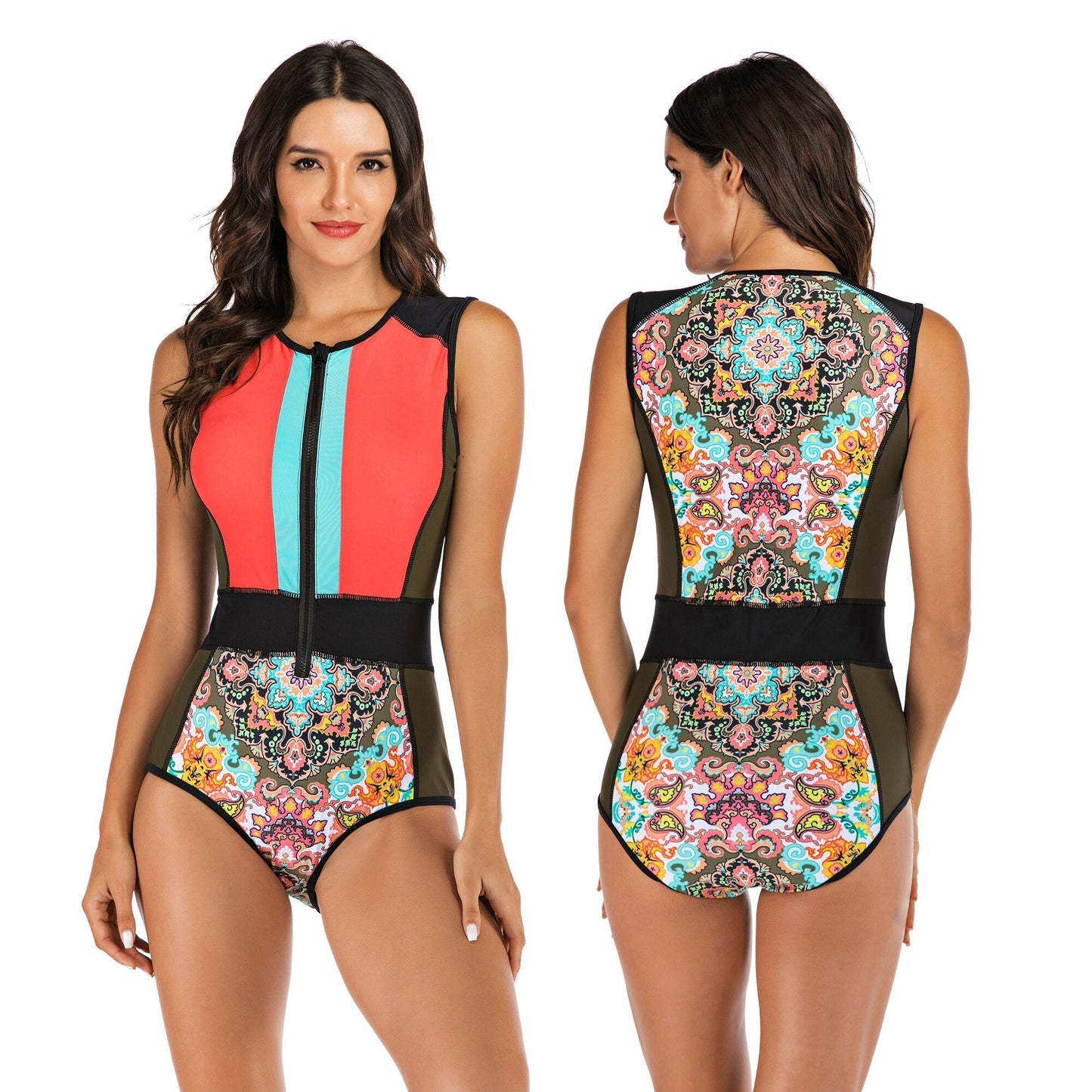 Badpak Voor Dames – Hoge Hals, Ritsdetail & Volledig Gevoerd Voor Zomercomfort