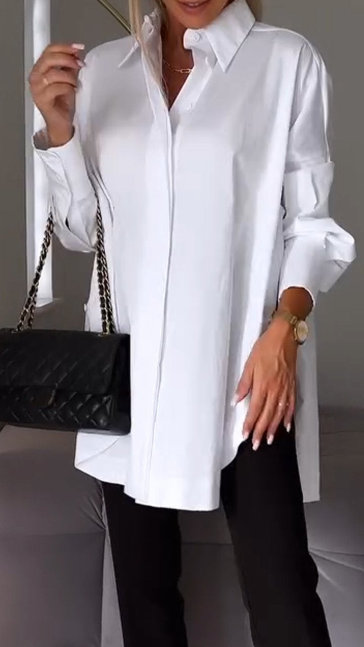 Dames Tuniekblouse Met Kraag En Lange Mouwen – Ideaal Voor Lente, Zomer En Herfst