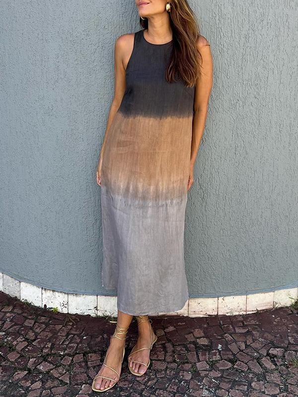 Dames Mouwloze Midi-Jurk Met Kleurverloop – Lente, Zomer En Nazomer
