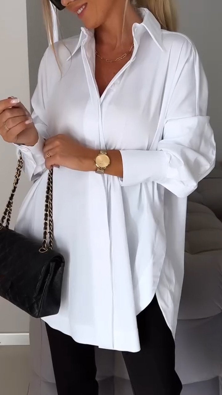 Dames Tuniekblouse Met Kraag En Lange Mouwen – Ideaal Voor Lente, Zomer En Herfst