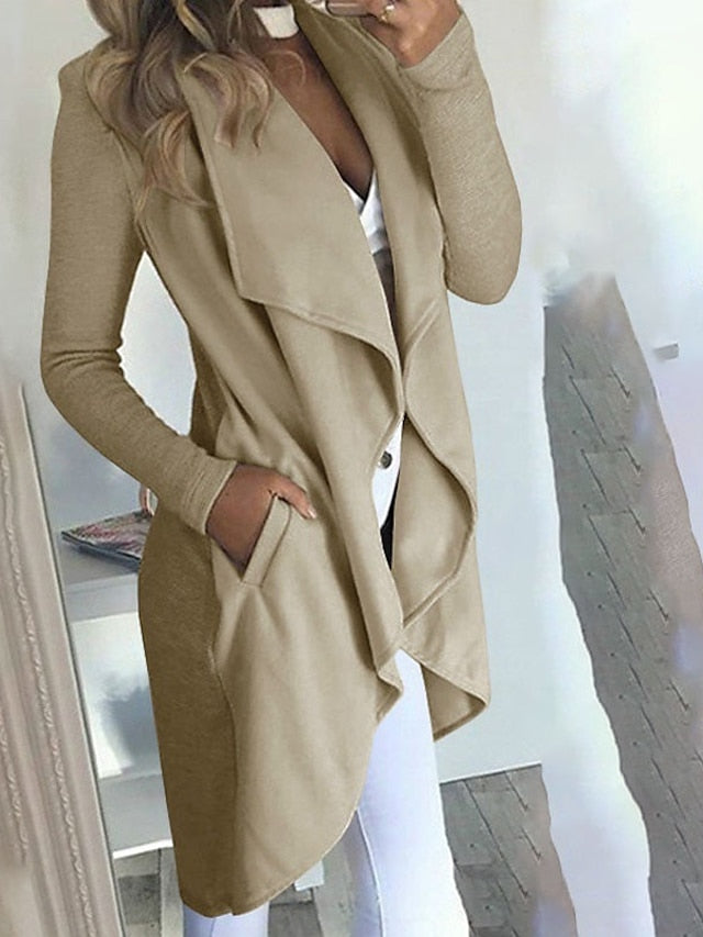 Damesmantel Met Watervalrevers – Casual Chic Trenchcoat Voor Lente & Herfst Met Flatterende Pasvorm