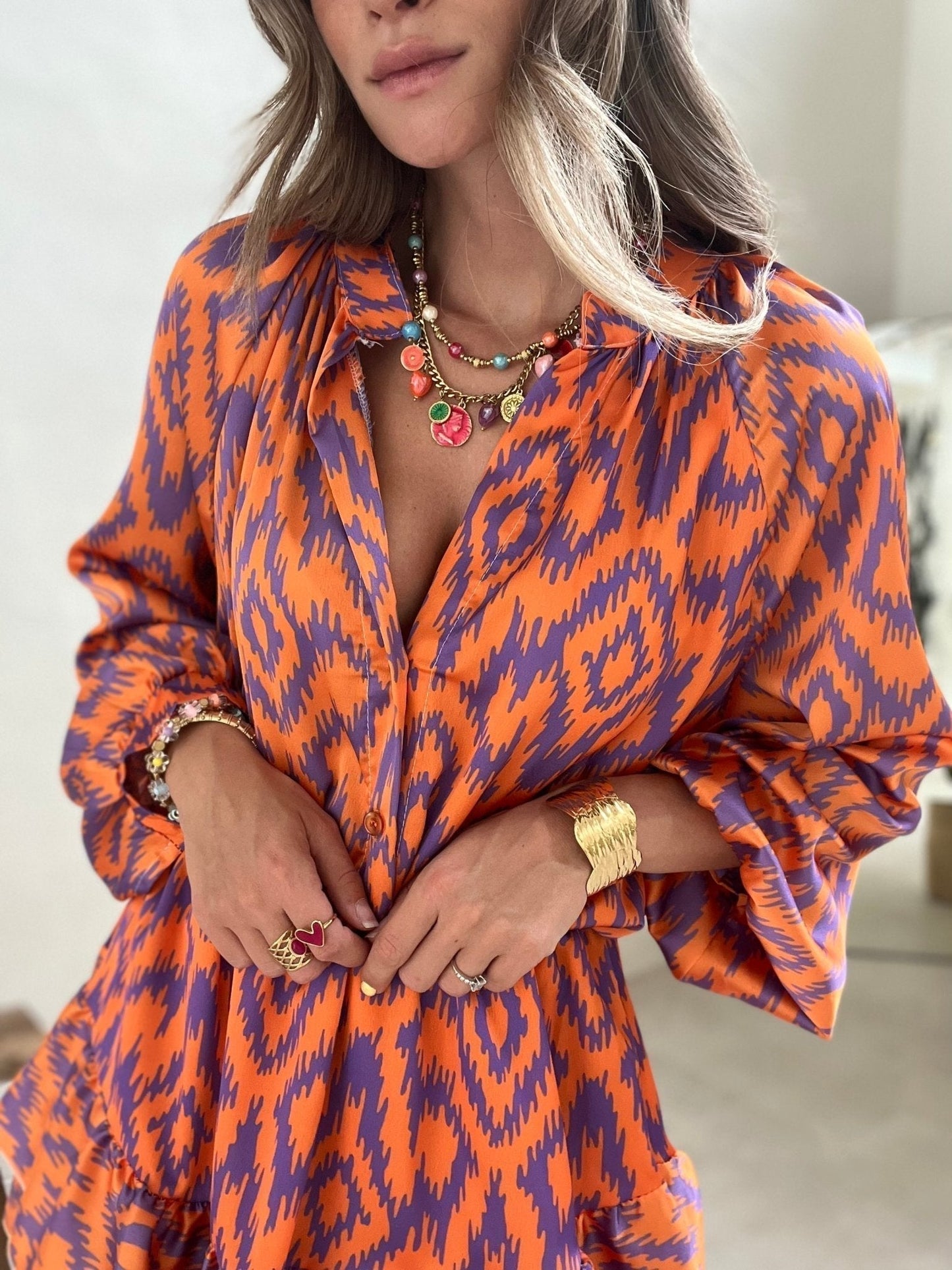 Dames Jurk Met Grafische Print, Lange Mouwen En Volantrok – Lente, Zomer En Vroege Herfst