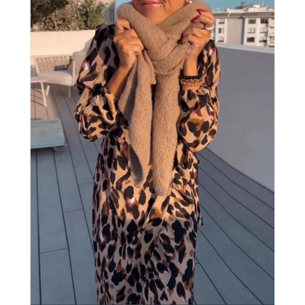 Dames Overslagjurk Met Luipaardprint En Lange Mouwen – Lente, Zomer En Herfst