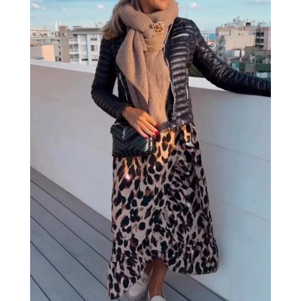 Dames Overslagjurk Met Luipaardprint En Lange Mouwen – Lente, Zomer En Herfst