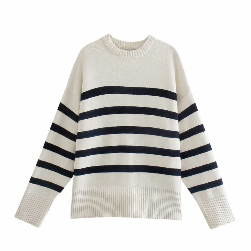 Gebreide Trui Met Strepen – Minimalistische Elegantie Voor Lente & Herfst