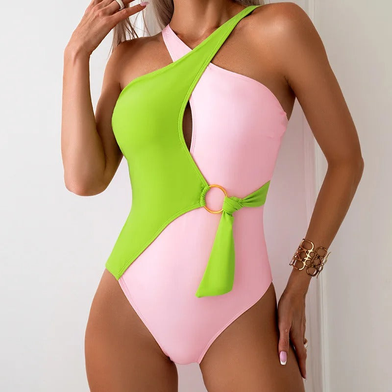 Asymmetrisch badpak met cut-out voor dames – shaping fit, strikdetail & zomerproof