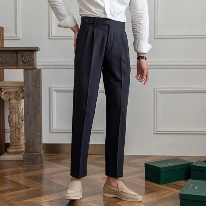 Herenbroek Met Hoge Taille En Plooien – Elegante Pasvorm, Kreukarm & Voorjaar & Zomer