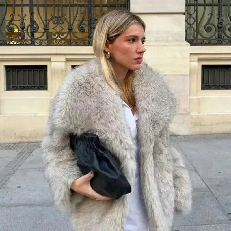 Lange dames faux fur jas