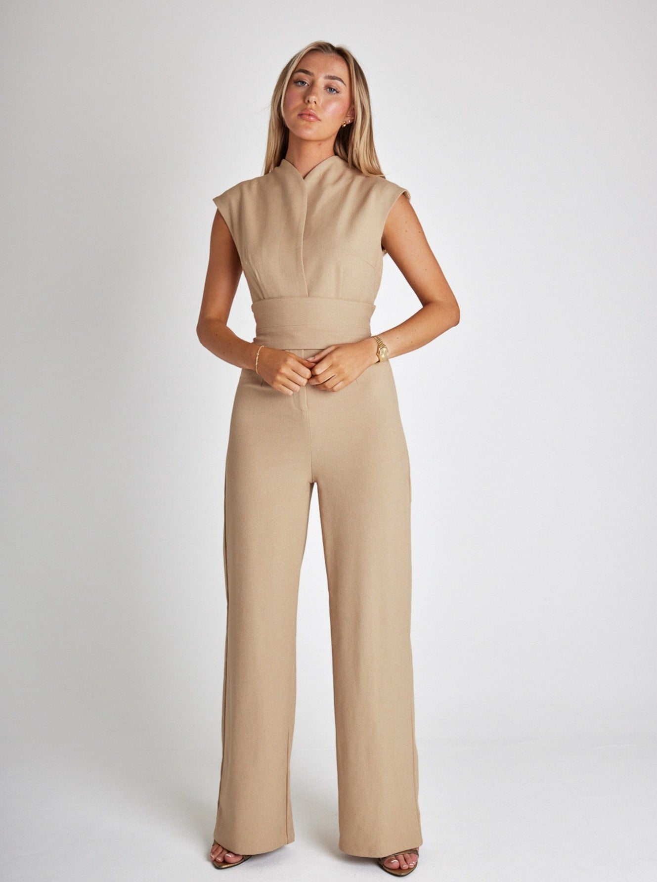 Dames Jumpsuit Met Kapmouw En Ceintuur – Voorjaar, Zomer En Herfst