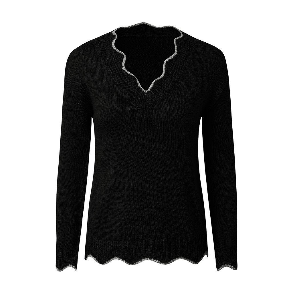 Zachte Damestrui Met Geschulpte V-Hals – Cosy-Chic Herfsttrui Met Speels Detail