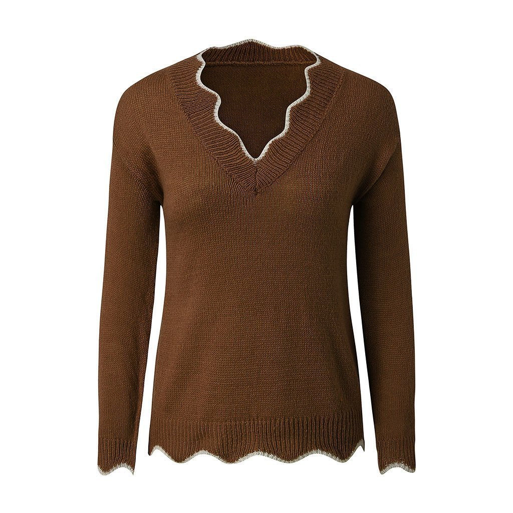 Zachte Damestrui Met Geschulpte V-Hals – Cosy-Chic Herfsttrui Met Speels Detail