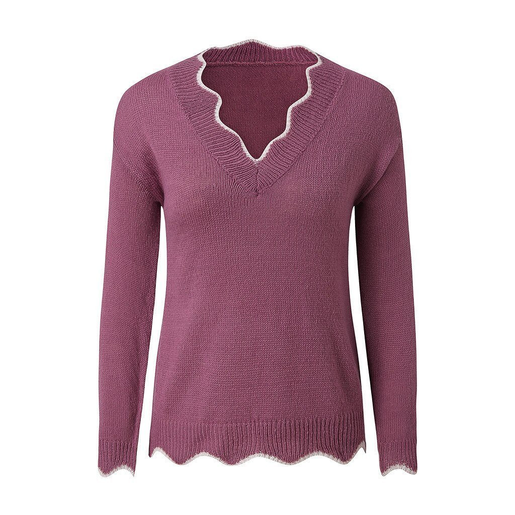 Zachte Damestrui Met Geschulpte V-Hals – Cosy-Chic Herfsttrui Met Speels Detail
