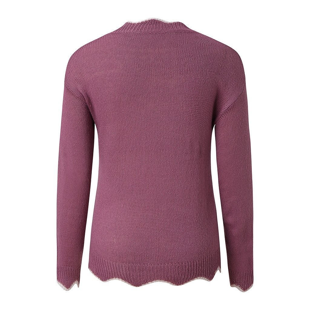 Zachte Damestrui Met Geschulpte V-Hals – Cosy-Chic Herfsttrui Met Speels Detail