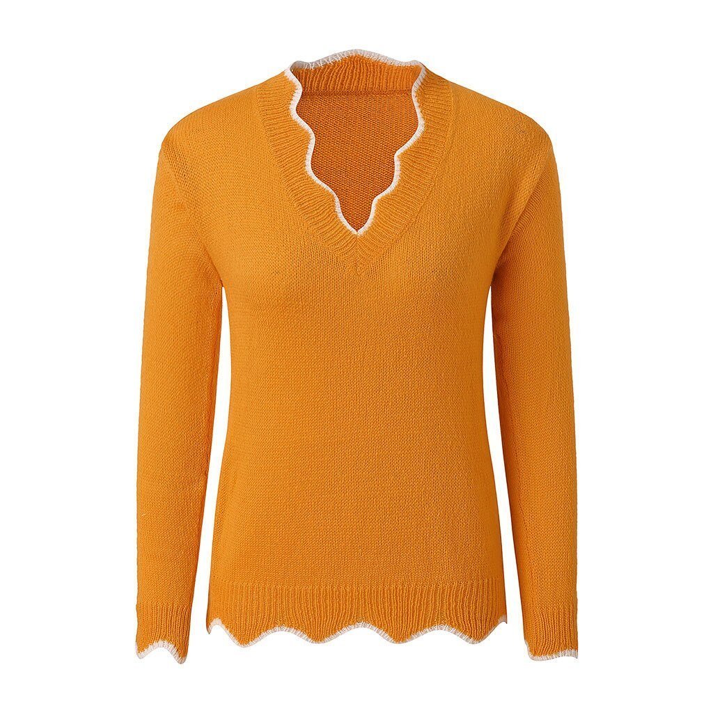 Zachte Damestrui Met Geschulpte V-Hals – Cosy-Chic Herfsttrui Met Speels Detail