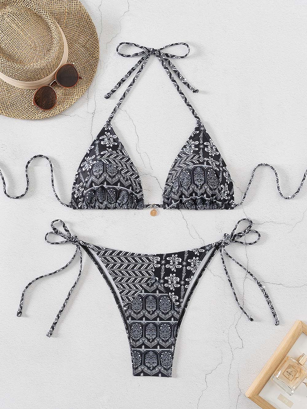 Bikini met patroon voor dames – verstelbare touwtjes, triangel fit & zomerproof