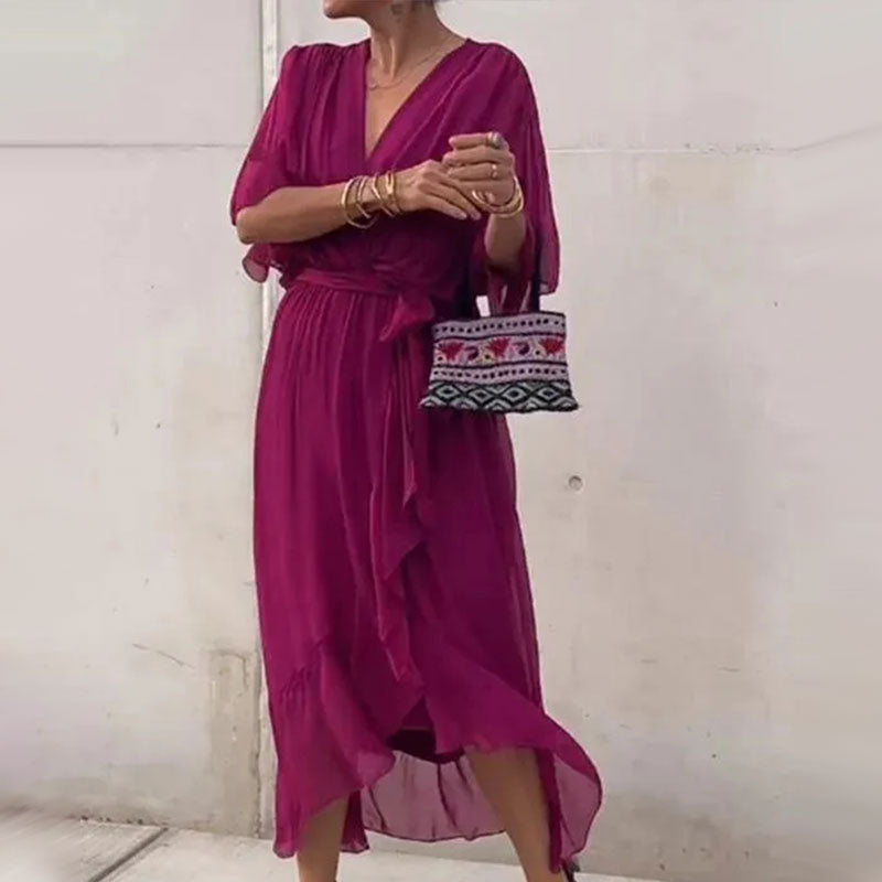 Elegante Midi-Jurk Met Strikdetail – Vrouwelijk En Luchtig Met Een Flatterende Pasvorm