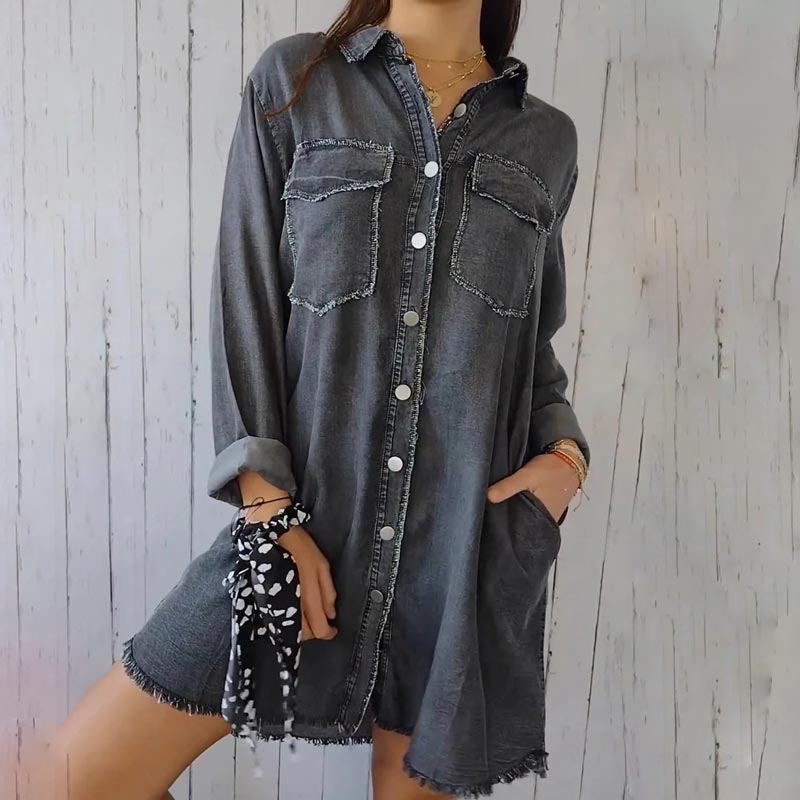 Dames Denim-Look Overhemdjurk Met Zakken – Lente, Zomer En Casual Citylooks
