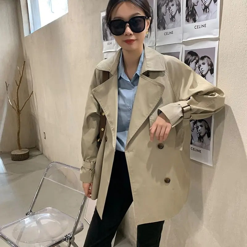 Klassieke Trenchcoat Met Dubbele Knopen – Elegante Damesjas Voor Lente, Herfst & Casual Chic