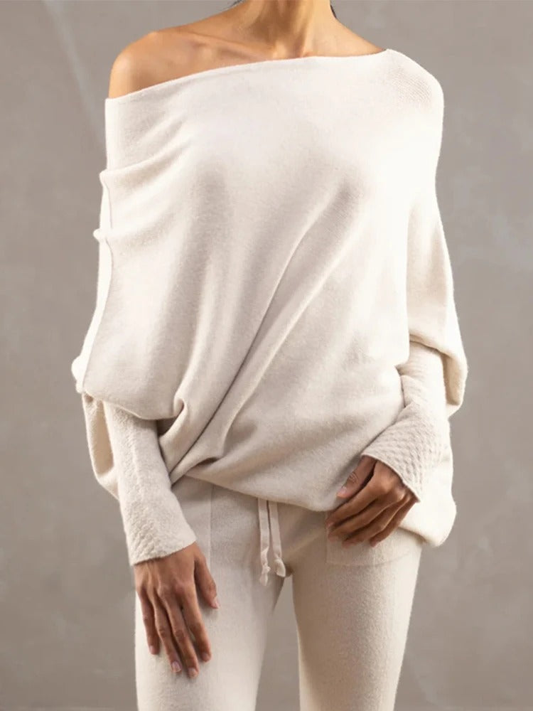 Off-Shoulder Damestrui Met Vleermuismouw – Sensuele Eenvoud Met Luxe Uitstraling