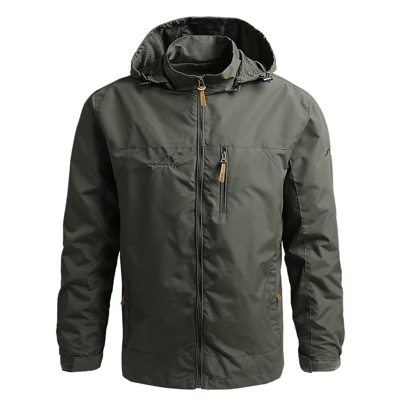 Herfst Heren Outdoor Jas Met Capuchon, Waterafstotende Afwerking En Borstzak Met Rits