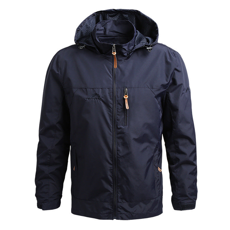Herfst Heren Outdoor Jas Met Capuchon, Waterafstotende Afwerking En Borstzak Met Rits