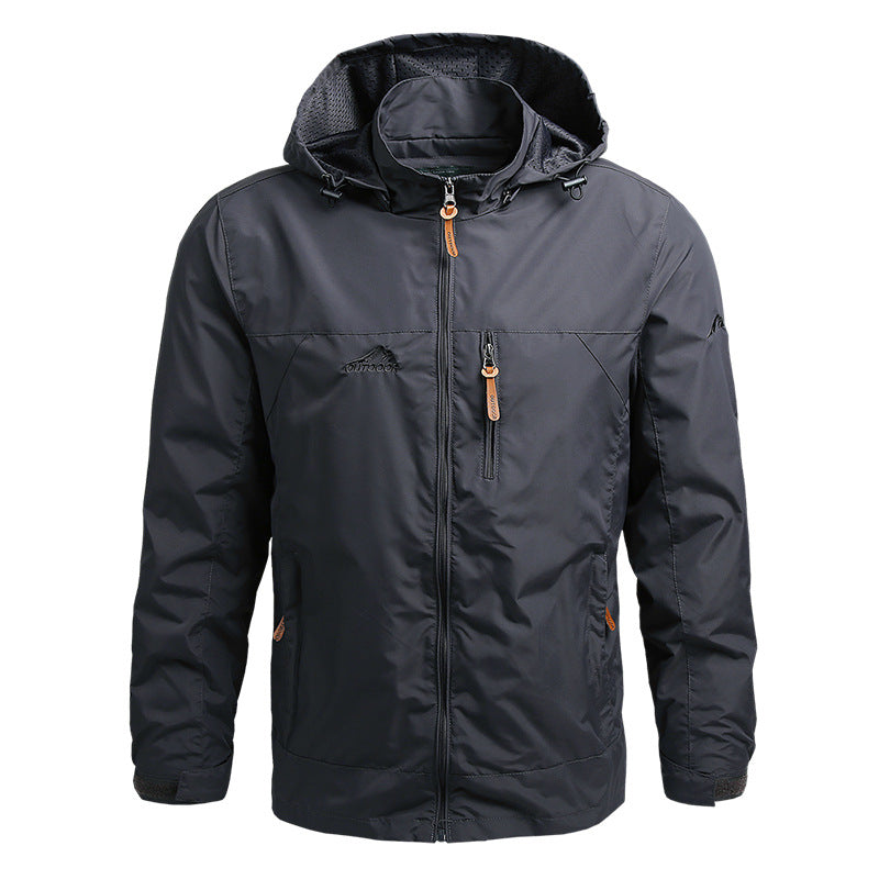 Herfst Heren Outdoor Jas Met Capuchon, Waterafstotende Afwerking En Borstzak Met Rits